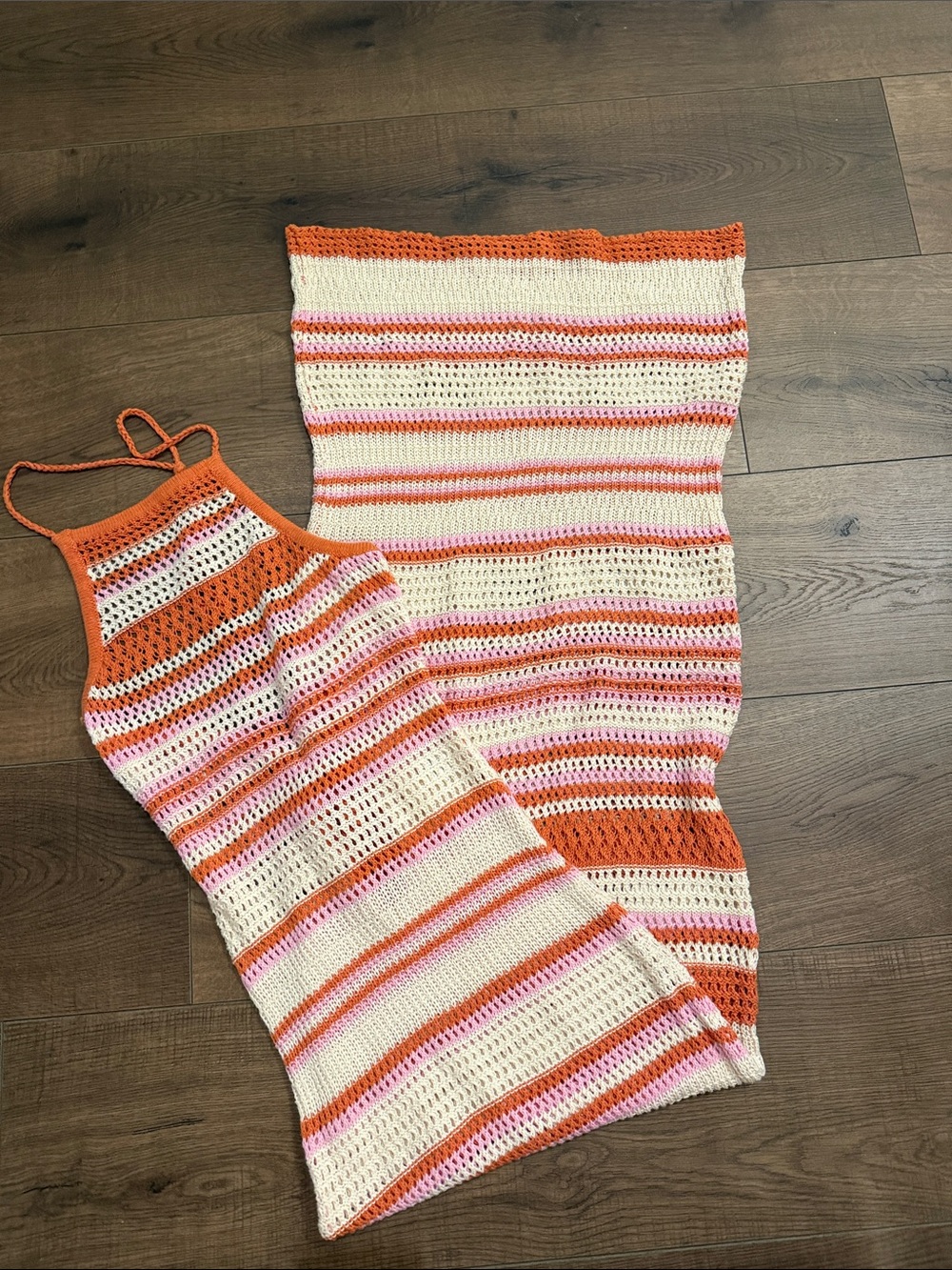 l*space Crochet Stripe Swim Coverup in Orange, Pink, Cream